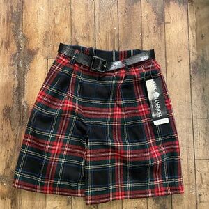 Sag Harbor Red and Black Plaid Skirt with Belt